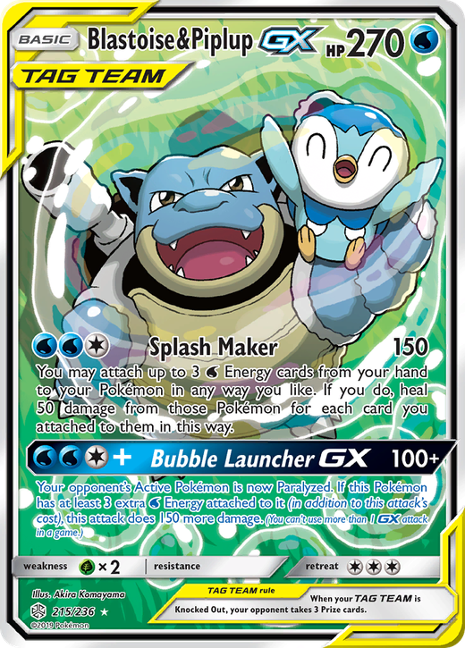Blastoise & Piplup-GX CEC 215 translates to Blastoise & Piplup-GX CEC 215 in Portuguese. image