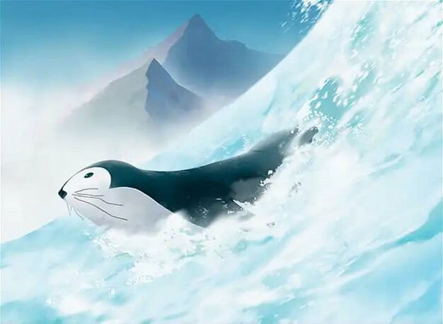 Sledding Otter-Penguin Crop image Wallpaper