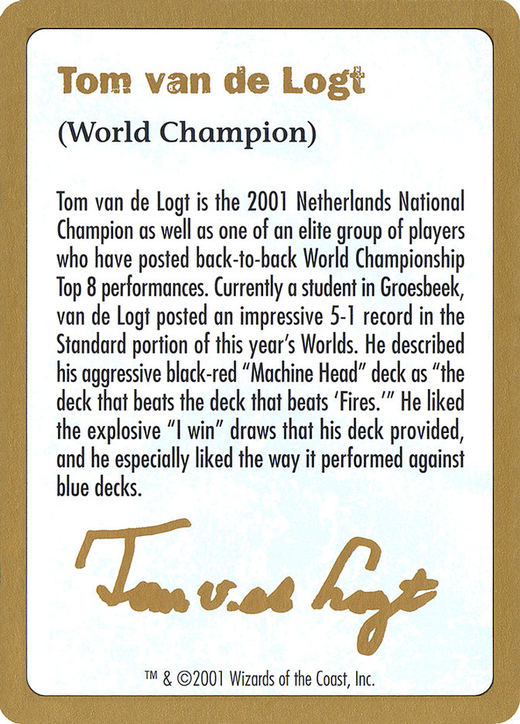 Tom van de Logt Bio (2001) Card image