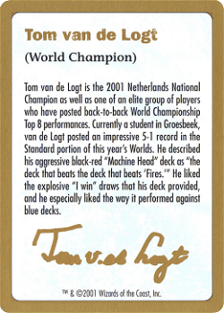 Tom van de Logt Bio (2001) Card