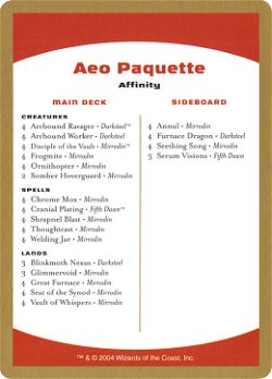 Carte de liste de deck Aeo Paquette