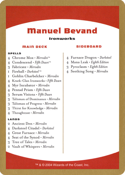 Manuel Bevand Decklist Card image