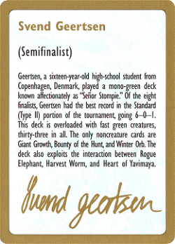Cartão de biografia de Svend Geertsen