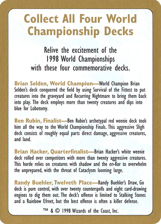 1998年世界锦标赛广告卡 image