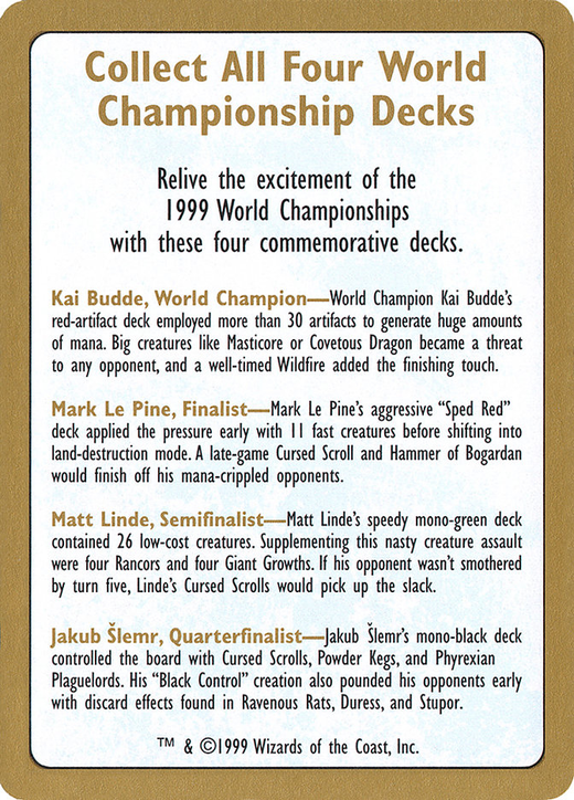 1999 Campeonato Mundial Tarjeta Publicitaria image