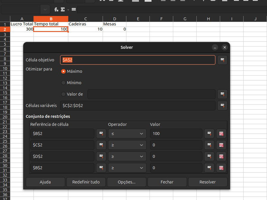 Solver no exemplo 1