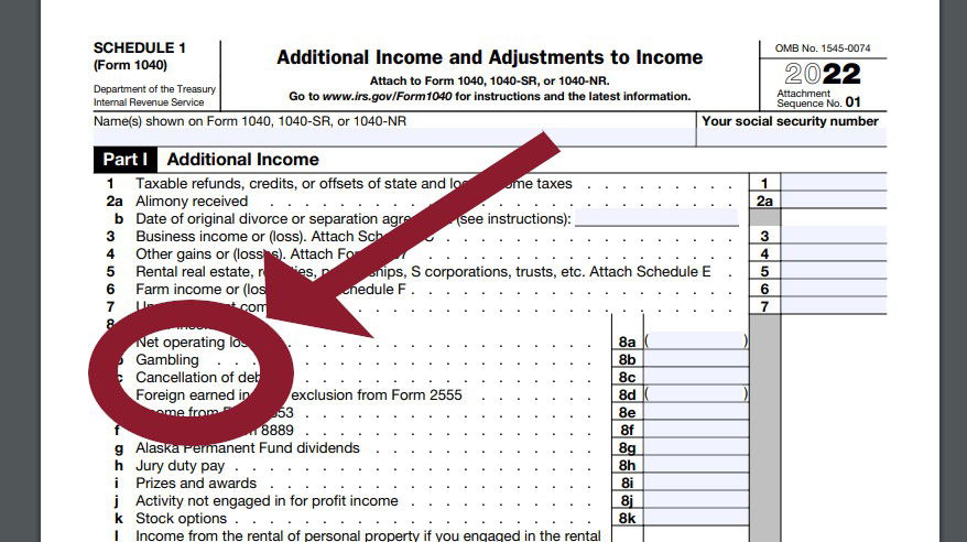 Where to report gamble winnings in the SCHEDULE 1 Form 1040