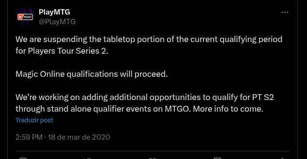 Wizards suspende a maioria dos classificatórios  para o Players Tour Serie 2