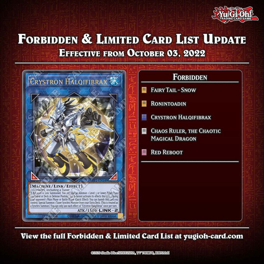 Análise da nova banlist YuGiOh! TCG 2022