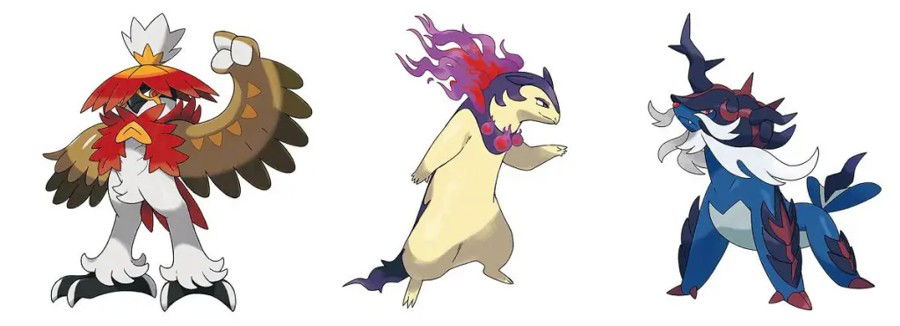 Decidueye, Typlosion e Samurott de Hisui