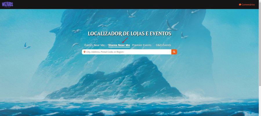 Abrindo o site, você se deparará com um campo para preencher com o endereço. Acima dele, selecione a opção “Lojas”, para encontrar lojas próximas a você.