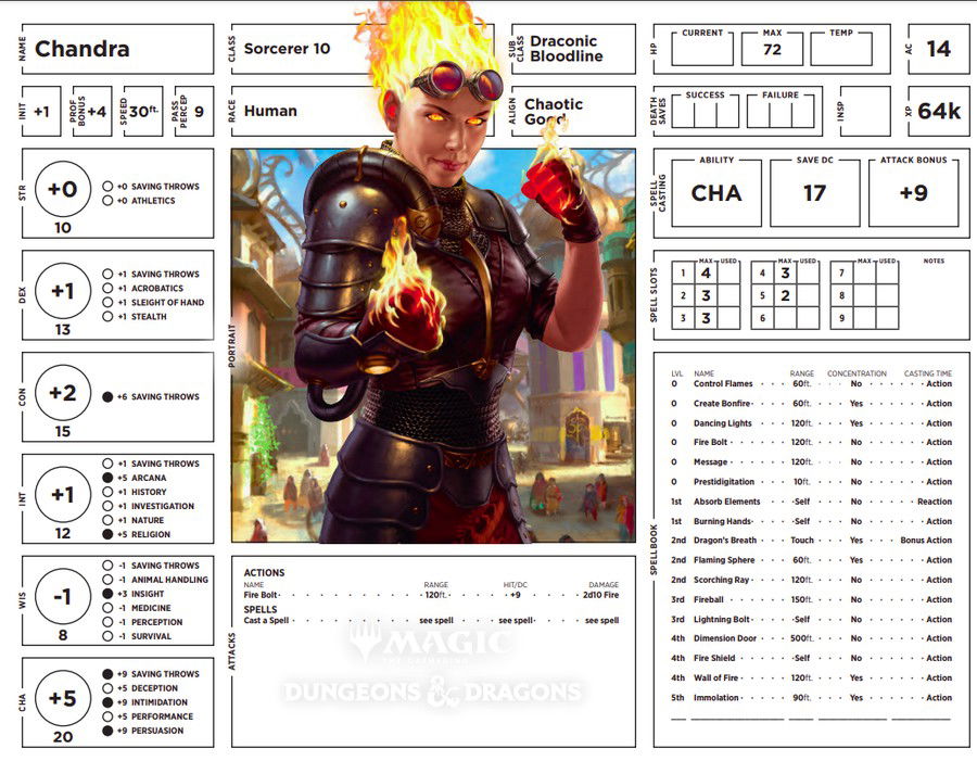 Chandra's official D&D character sheets