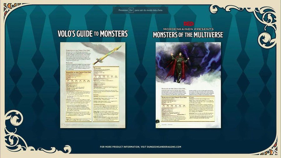 comparação entre as informações do Volo's Guide e do Monster's of the Multiverse referentes a classe Warlock of the Old One