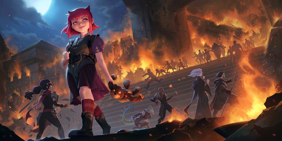 Annie e Tibbers saltitantes após incendiar o Conservatório Floricorvus