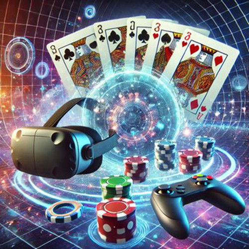 Conceptual illustration of virtual reality casino cards, showcasing the future of immersive, 3D gaming experiences.