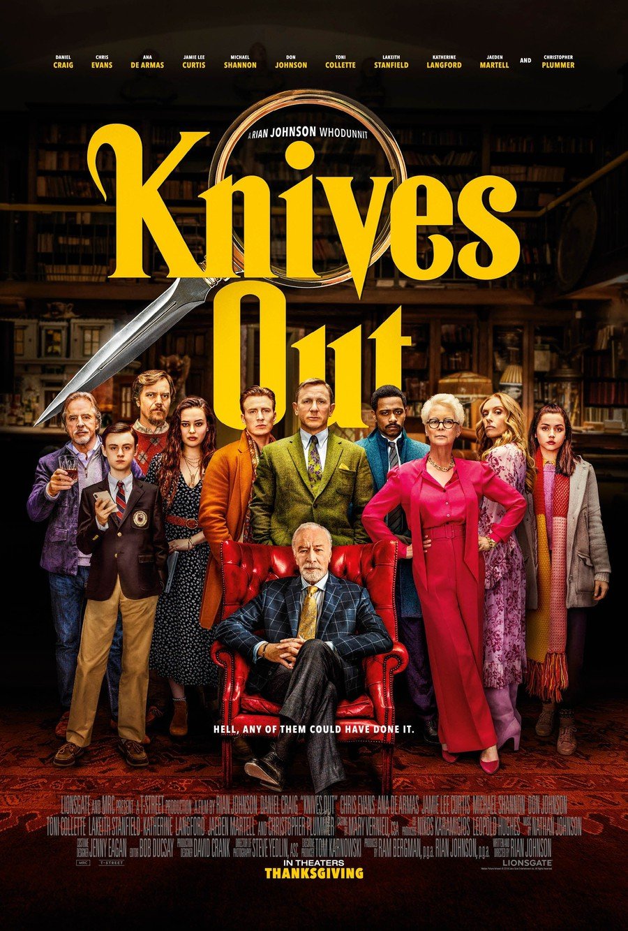 Poster de Knives Out, uma série recente e aclamada de filmes no estilo “whodunnit”