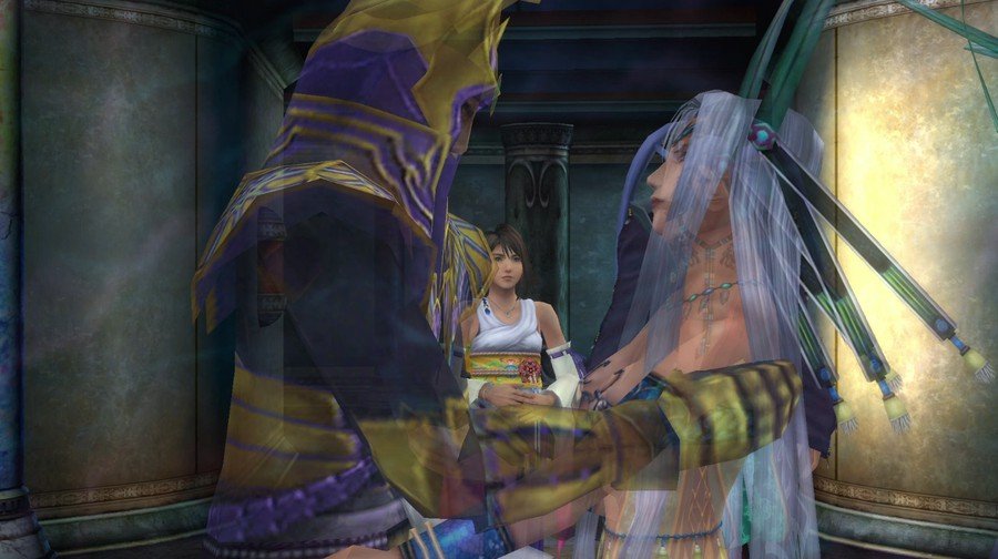 Yuna seeing an old vision projected by the Fayth, of Yunalesca and Lord Zaon