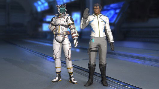A esquerda é o Cosmosuit, adquirido na Cosmic Fortune. À direita está o Star Crew set, comprado por Cosmic Credits