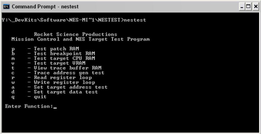 NESTEST application menu screen.
