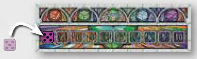 Place the remaining die on the round marker