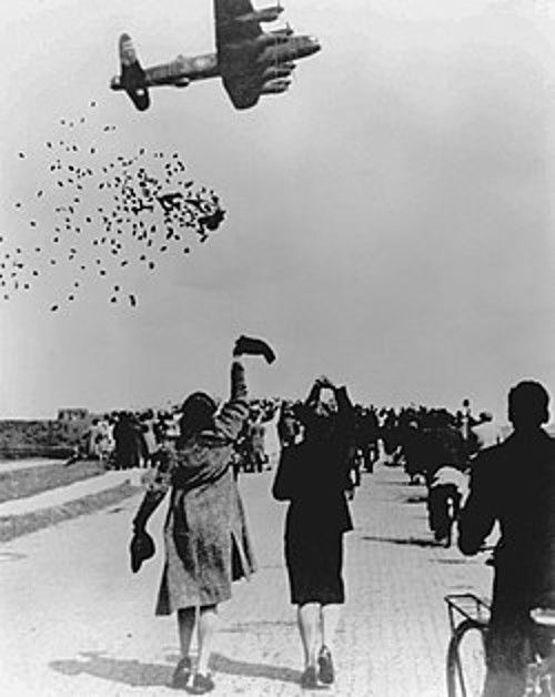 A Bomber drops food over Ypenburg during Operation Manna