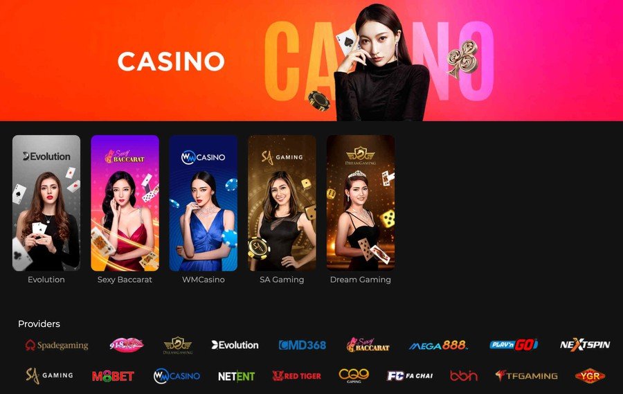 A screenshot of a casino section within God55 featuring live dealer games and logos of various game providers.