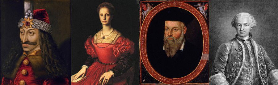 Figuras históricas da vida real que serviram de inspiração para alguns personagens da franquia: Vlad Tepes III, Elizabeth Bathory, Nostradamus e Conde de Saint Germain